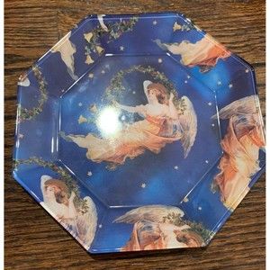 Vintage 1995 Arcoroc Midnight Angel Blue Octagon Plate Decorative Hand Painted